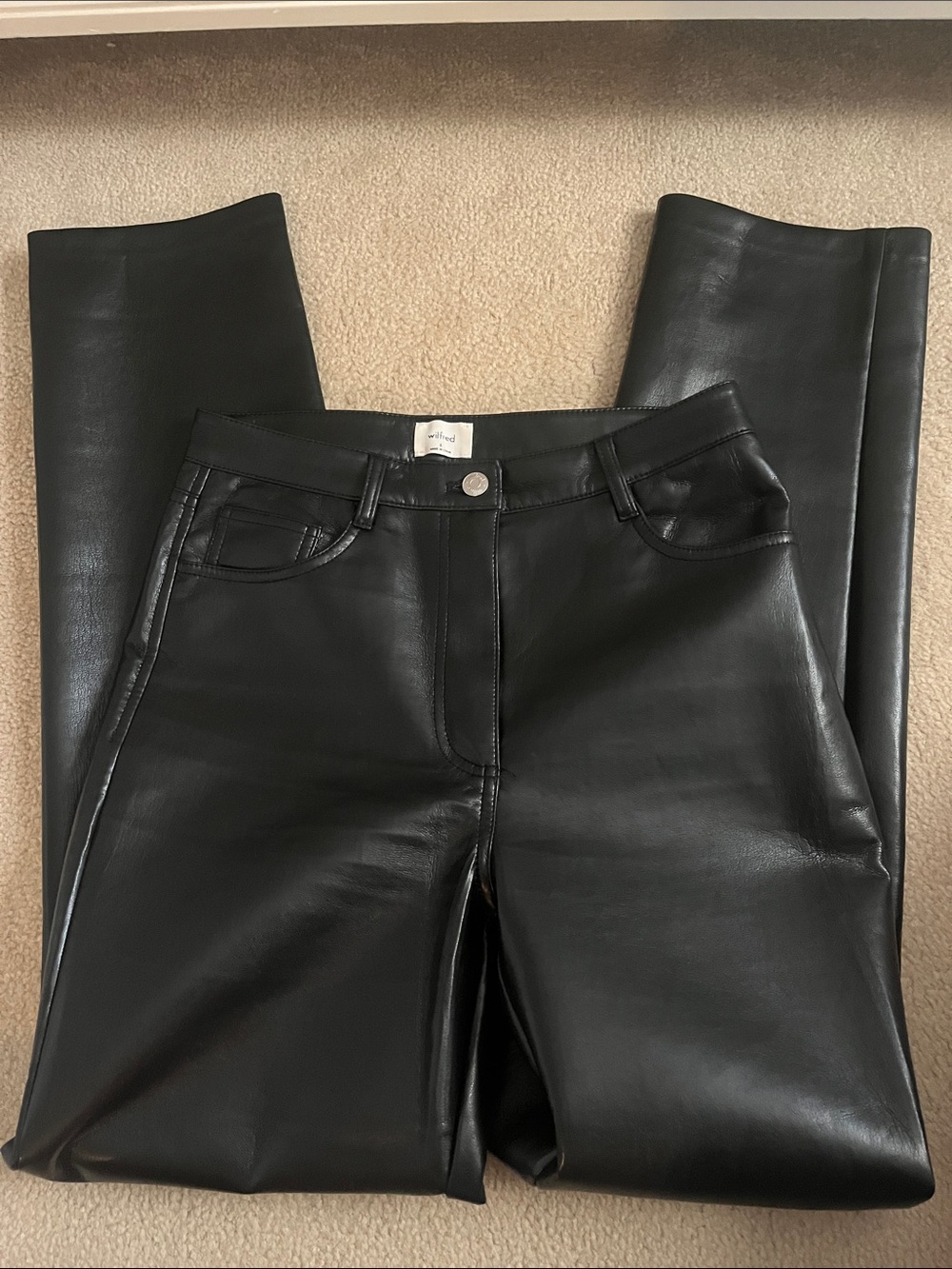 Wilfred Black Faux Leather Straight-Leg Pants